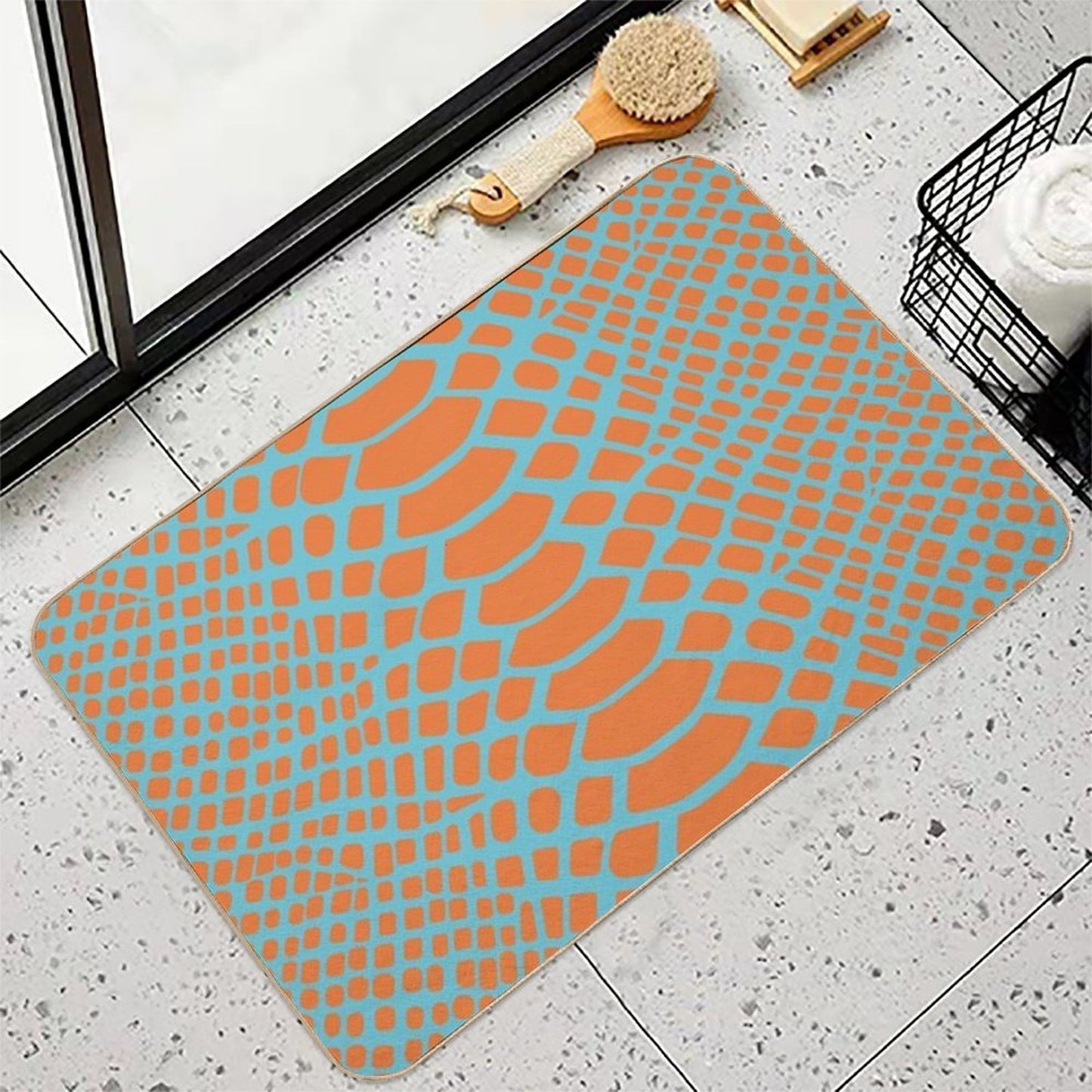 Snake Print - Pacific Coast Blue & Tart Orange  Long-Lasting Bath Mat