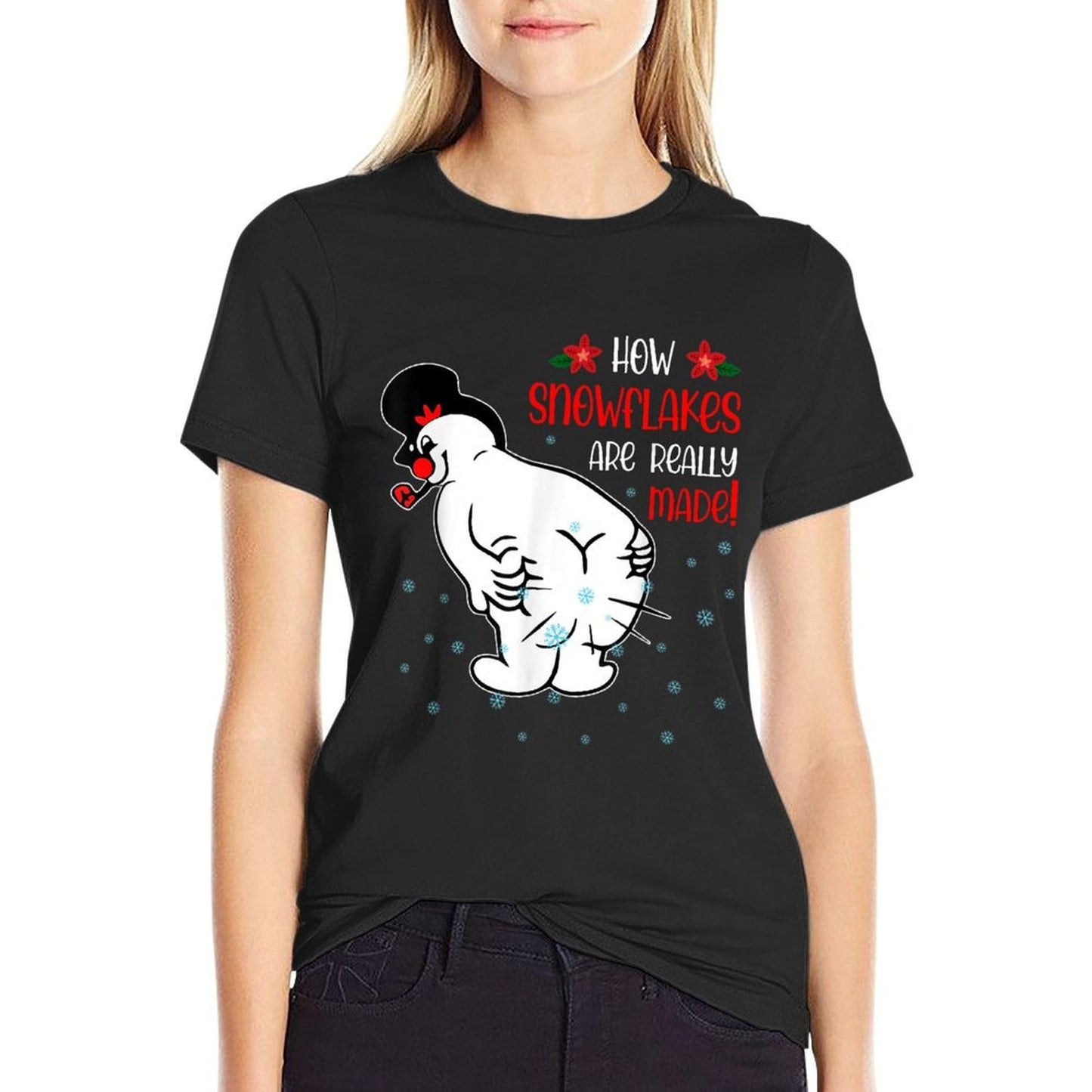 Funny Snowman How Snowflake Are Really Made Christmas Cutome  Ribbed Collar T-Shirt