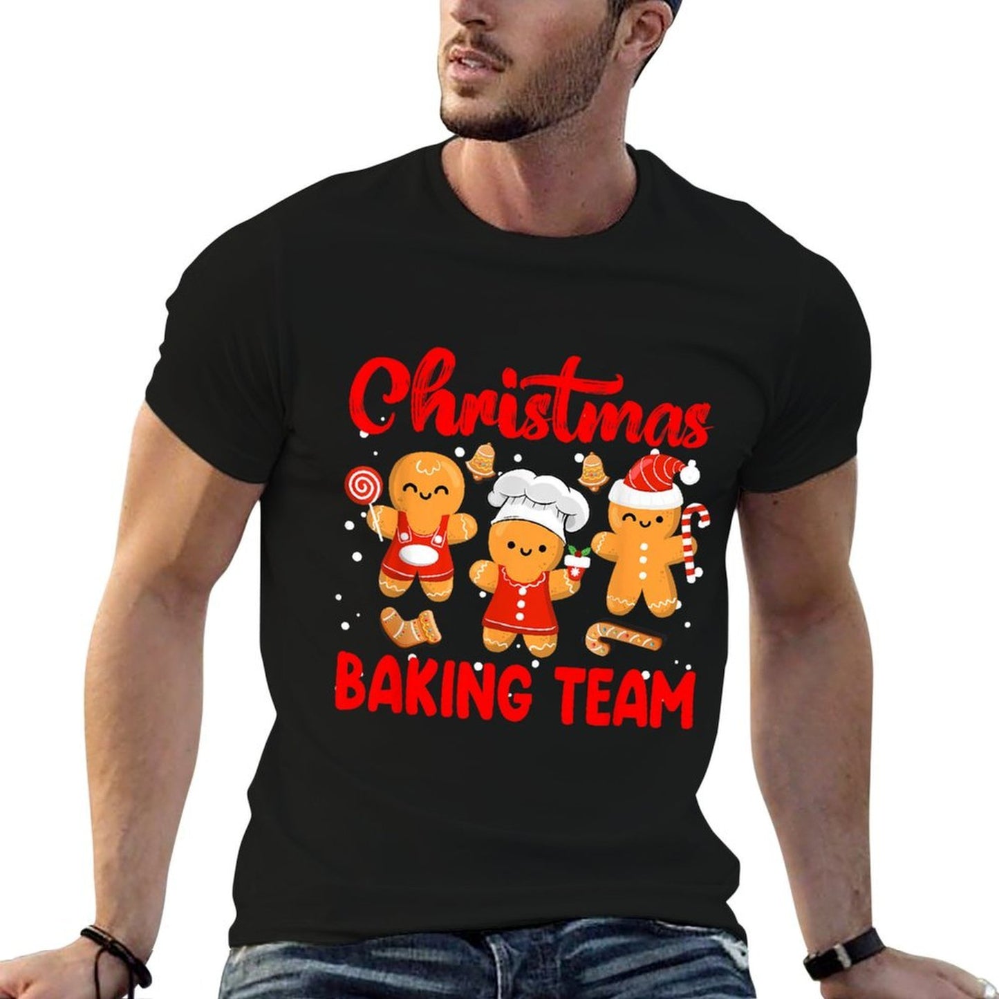Christmas Baking Team Gingerbread Family Matching Pajamas  Rolled Sleeves T-Shirt