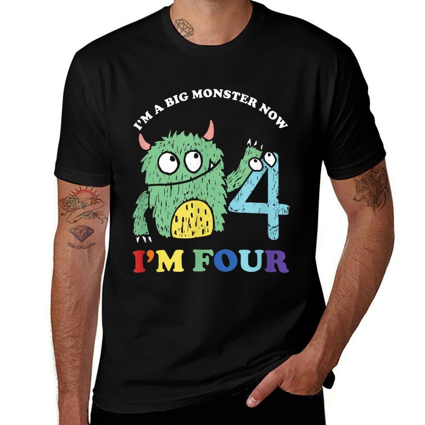 Happy 4th Bday Four 4 Years Old Kids Monster Birthday Party  Slim-fit Cut T-Shirt