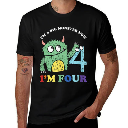 Happy 4th Bday Four 4 Years Old Kids Monster Birthday Party  Slim-fit Cut T-Shirt