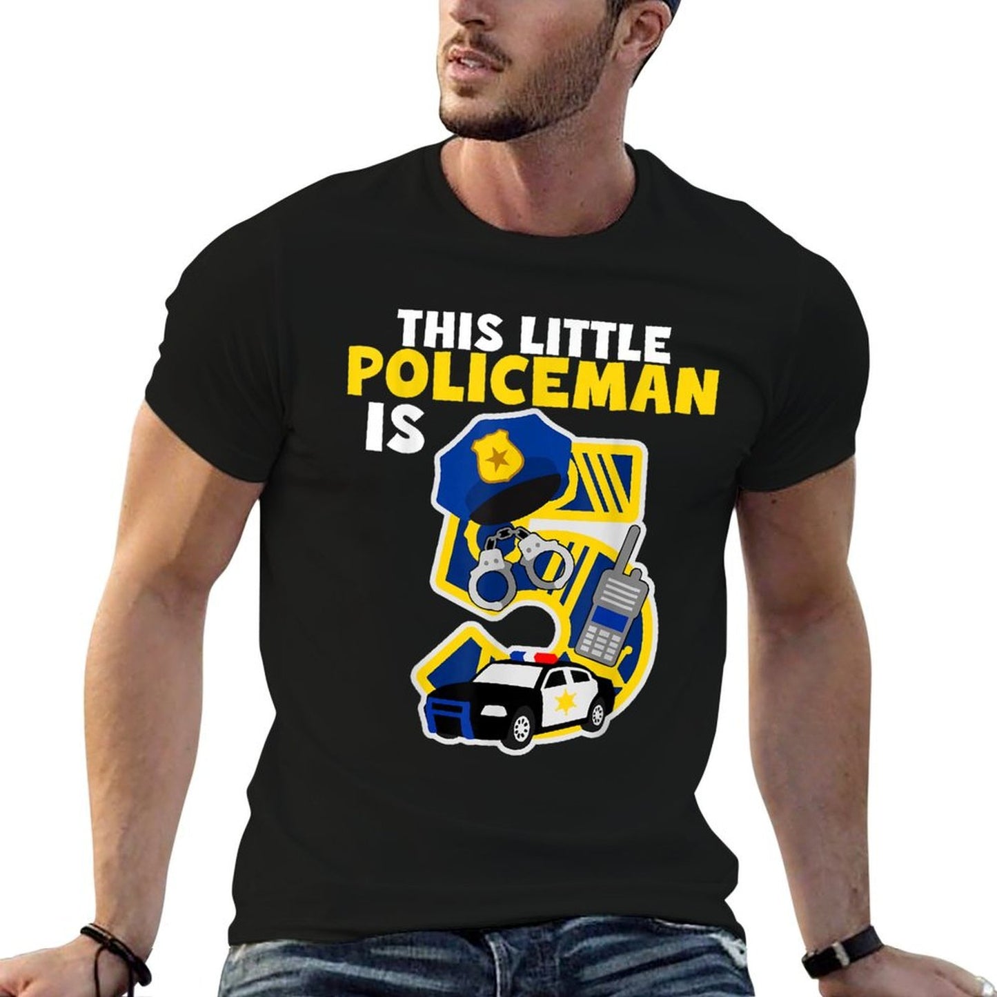 This Little Policeman Is 5 Five Years 5th Birthday Party Cop  Versatile T-Shirt