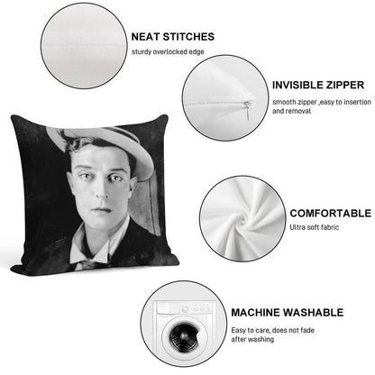 Buster Keaton - BW Vintage - D13 Soft Reinforced Edging Throw Pillow