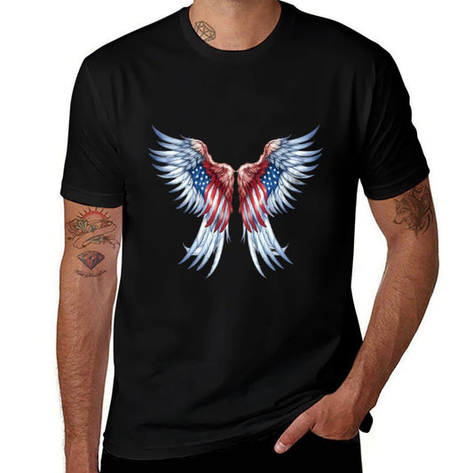 Veterans Day, 4th of July Patriotic Wings Angel Usa Flag  Breathable T-Shirt