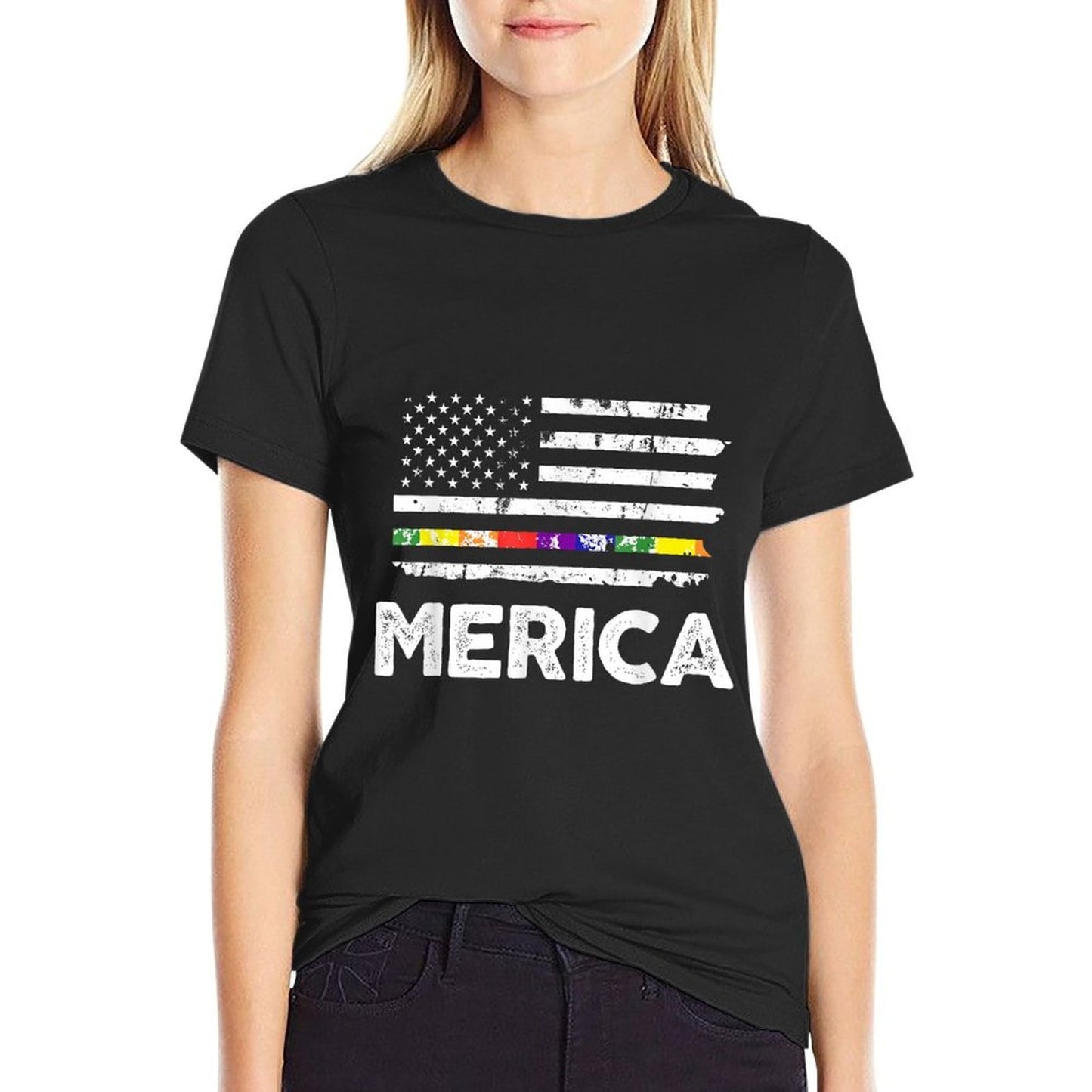 LGBT Pride American T - 4th of July Gay Lesbian  Polyester Blend T-Shirt