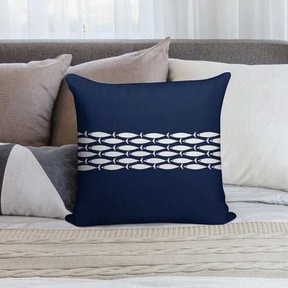 Fish Stripe 6 - Minimalist Midcentury Modern Fish in White And Nautical Navy Blue Soft Skin-Friendly Throw Pillow