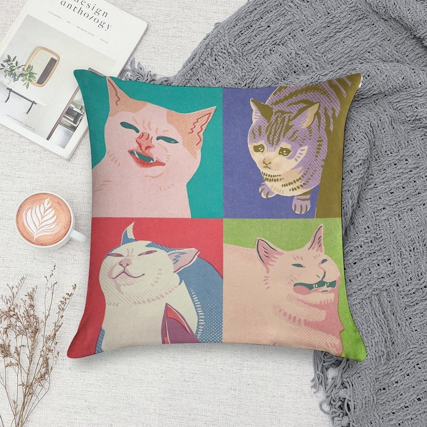 Four Meme Cats of The Apocalypse Soft Skin-Friendly Throw Pillow