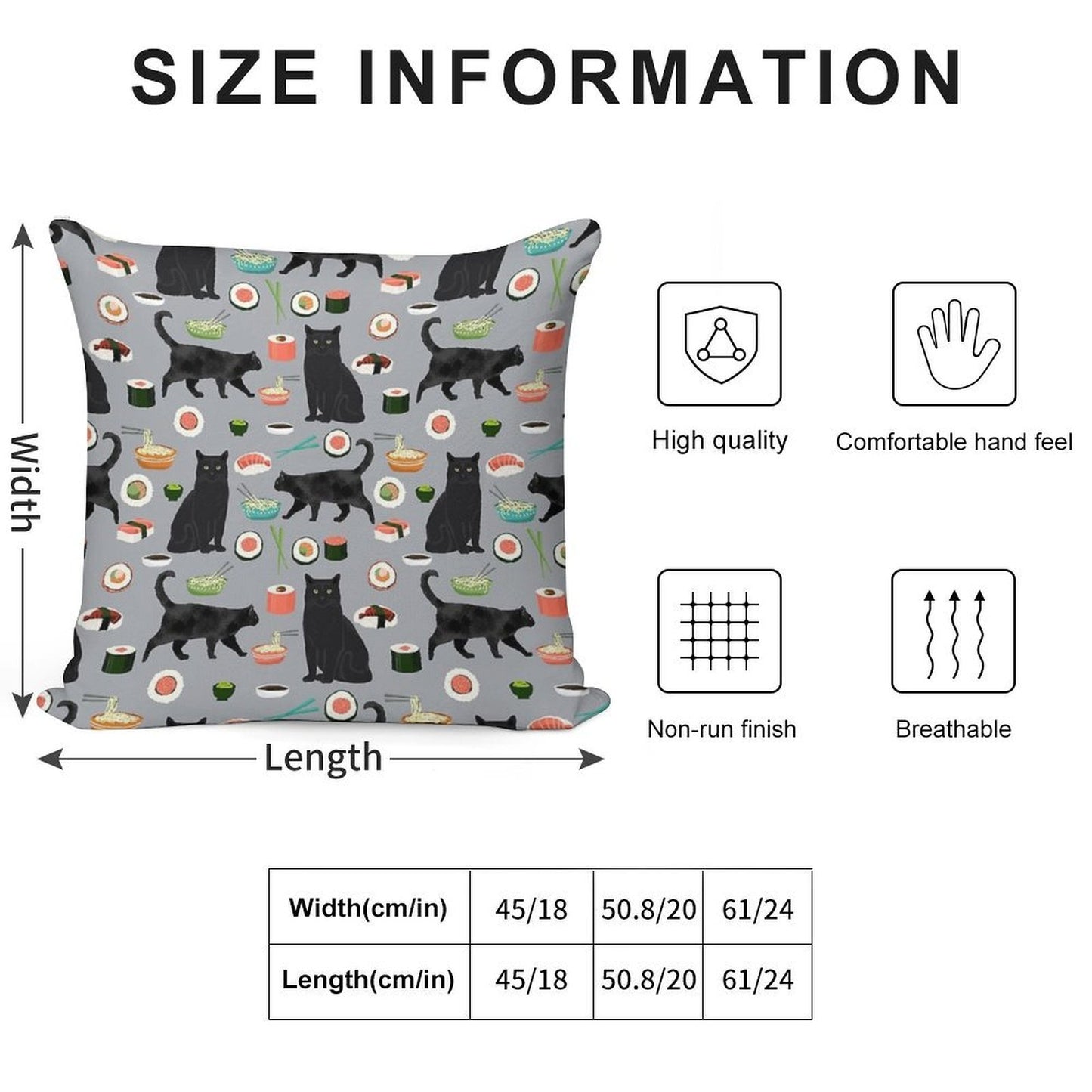 Black Cat Sushi Animal Gifts Soft Easy Maintenance Throw Pillow