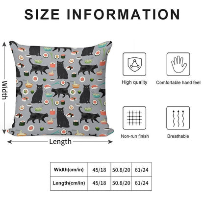 Black Cat Sushi Animal Gifts Soft Easy Maintenance Throw Pillow