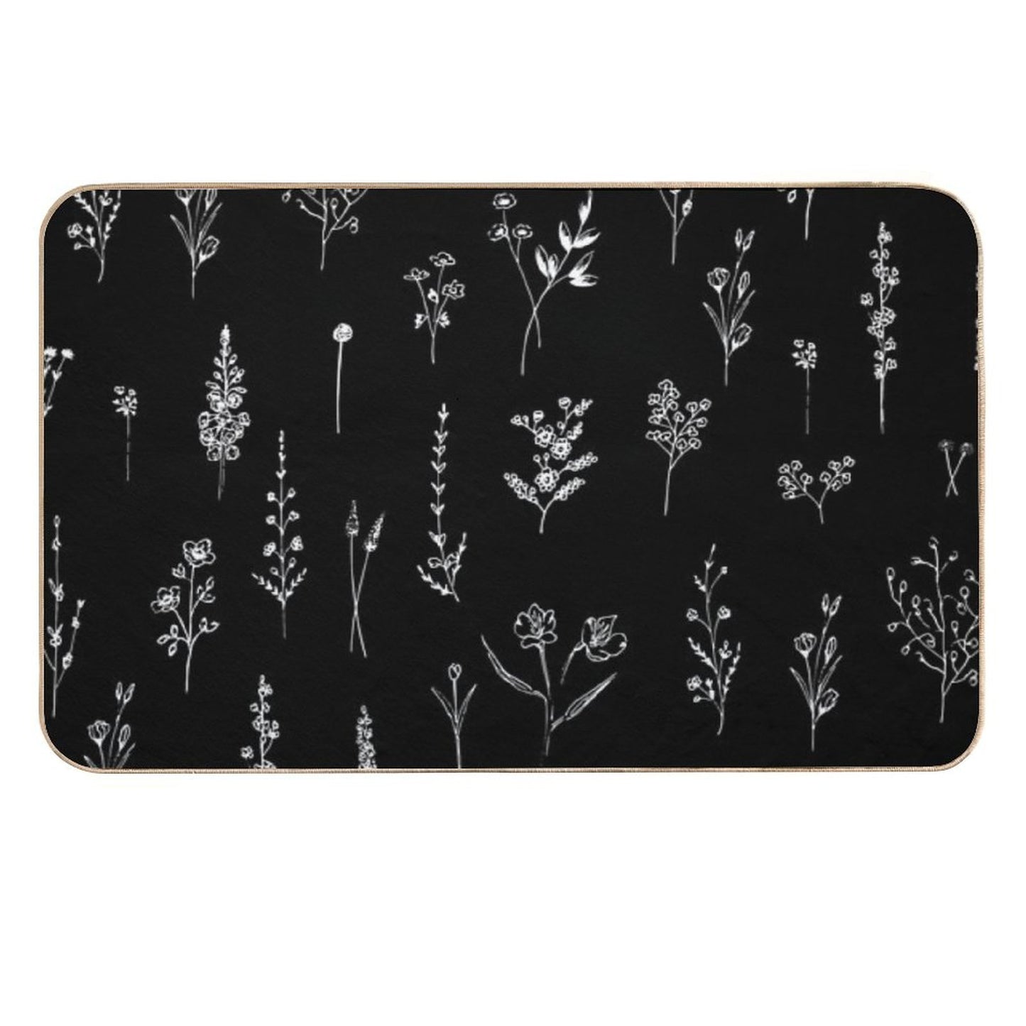 Black Wildflowers Pattern  Fade-Resistant Bath Mat