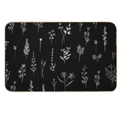 Black Wildflowers Pattern  Fade-Resistant Bath Mat