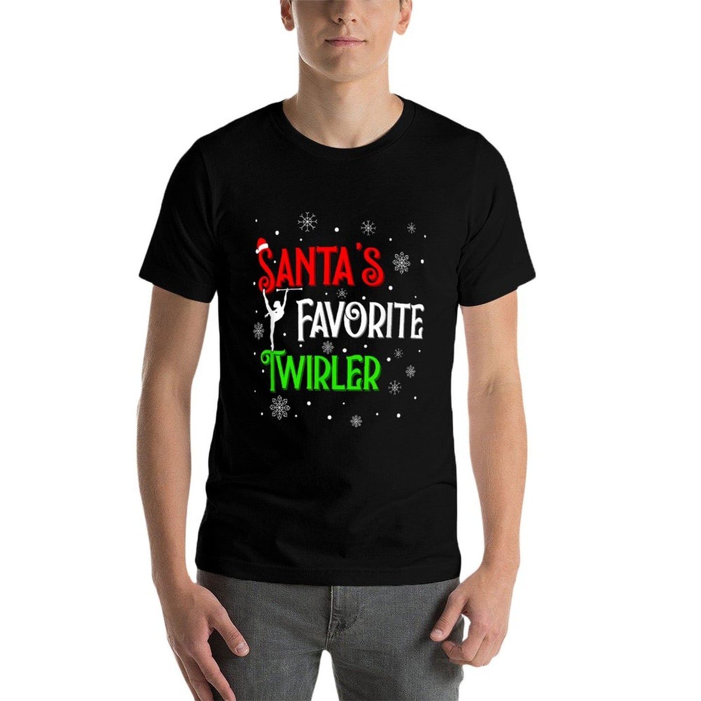 Santas Favorite Twirler Christmas Baton Twirling  Stretchy T-Shirt