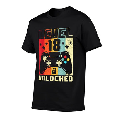 Level 18 Unlocked Funny Video Gamer 18th Birthday Gift  Rolled Sleeves T-Shirt