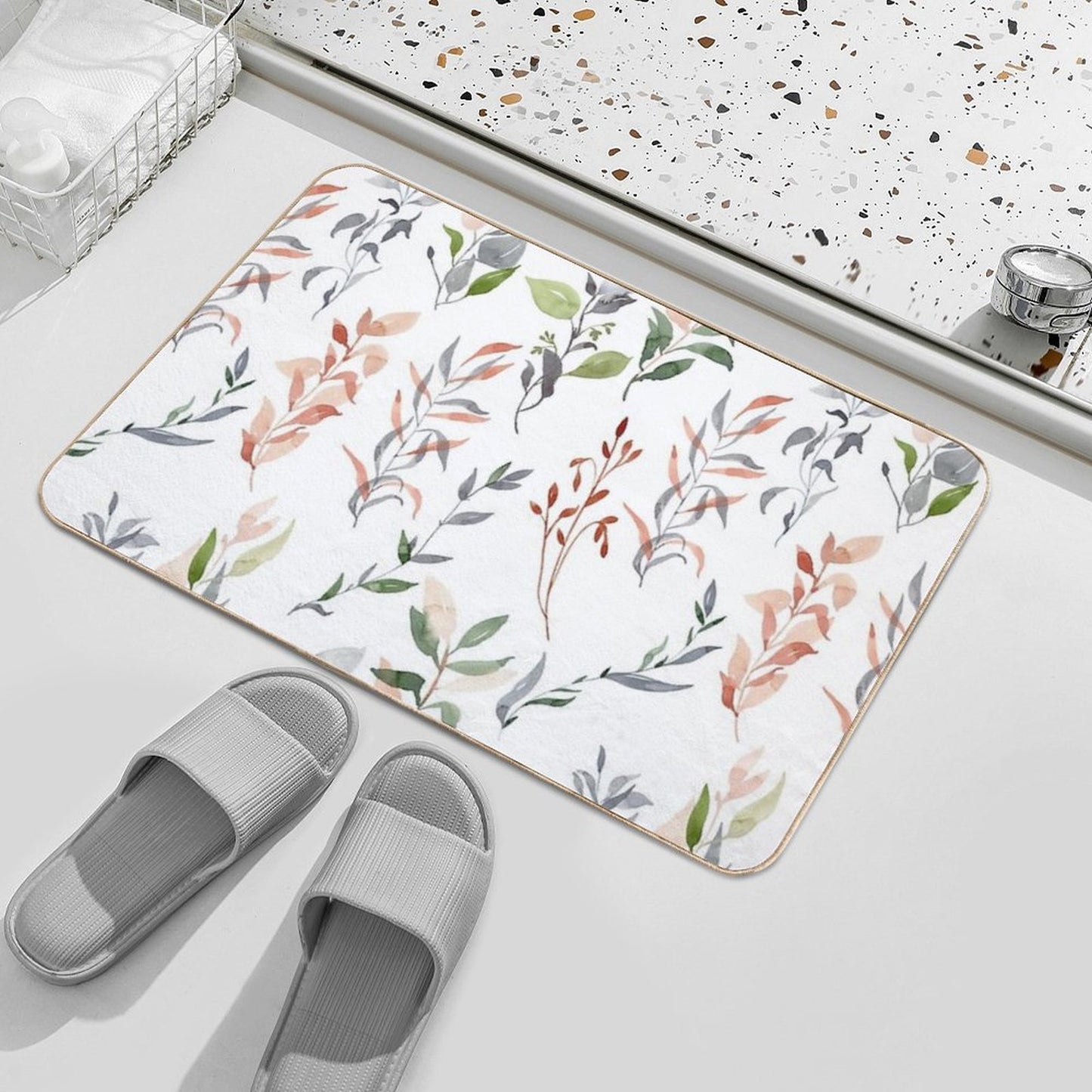 Watercolor Pattern with Leaves  Stain-Proof Bath Mat