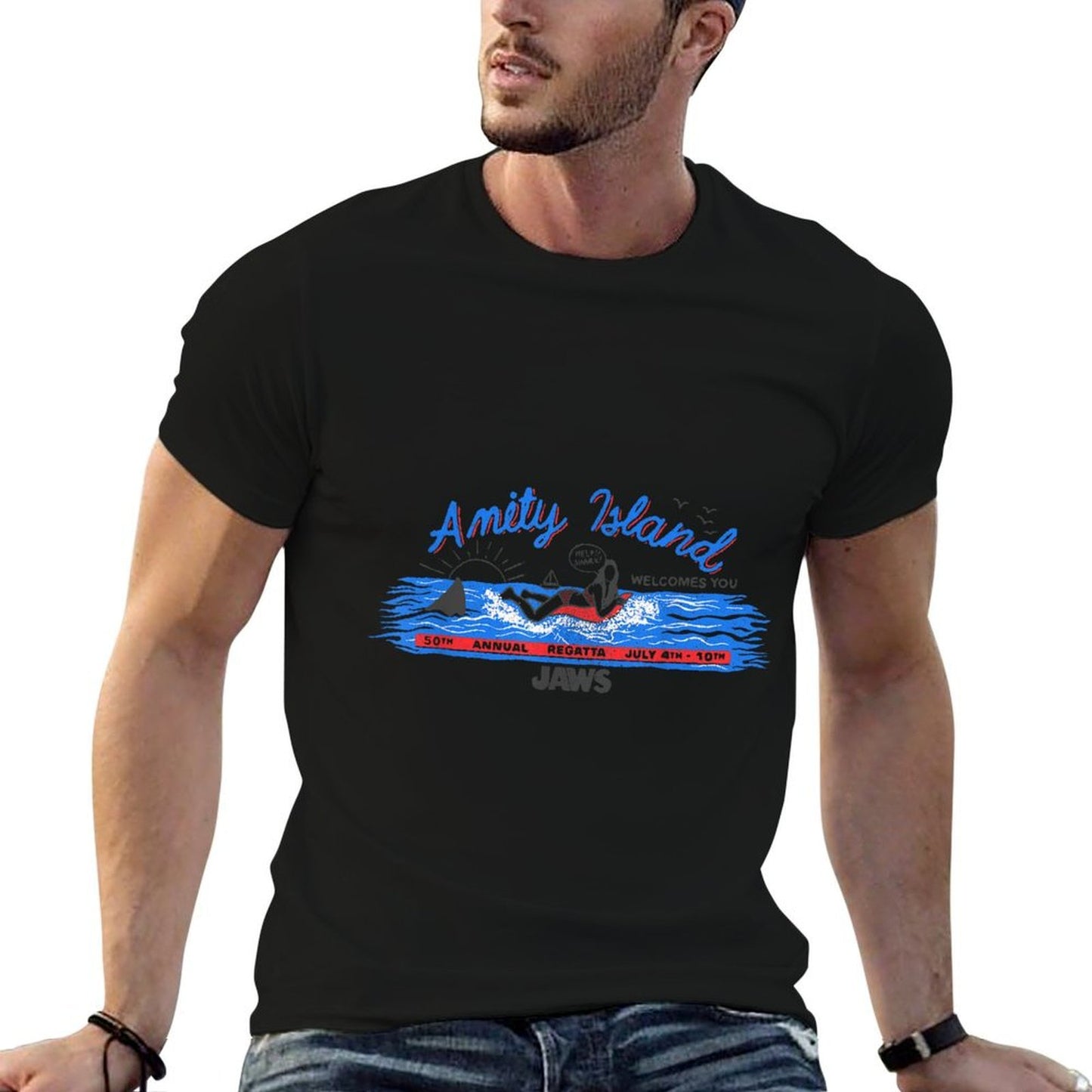 Jaws Amity Island Billboard  Slim-fit Cut T-Shirt