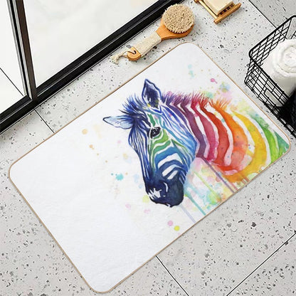 Rainbow Zebra Watercolor Animal Painting  Toxin-Free Bath Mat