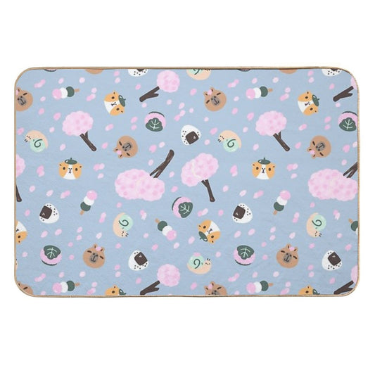 Bubu And Moonch Sakura Season Pattern  Non-Slip Bath Mat