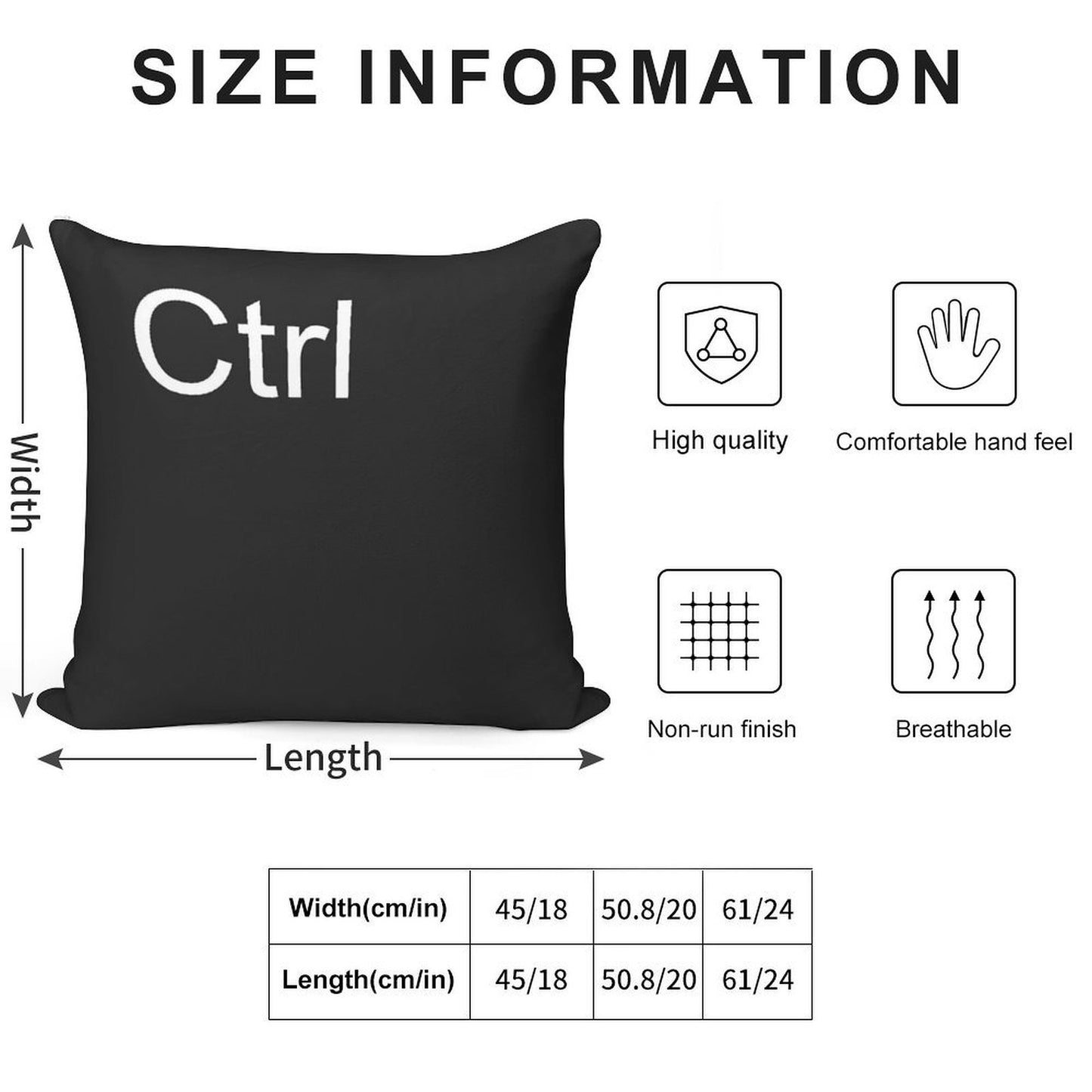 Ctrl Pillow in Black Soft Short Plush Fabric Throw Pillow