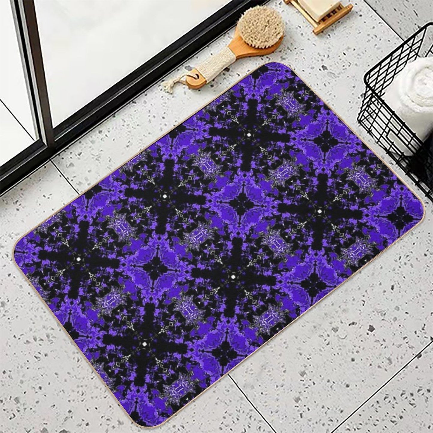 Purple And Black Repeating Liquid Tile  Dirt-Trapping Bath Mat