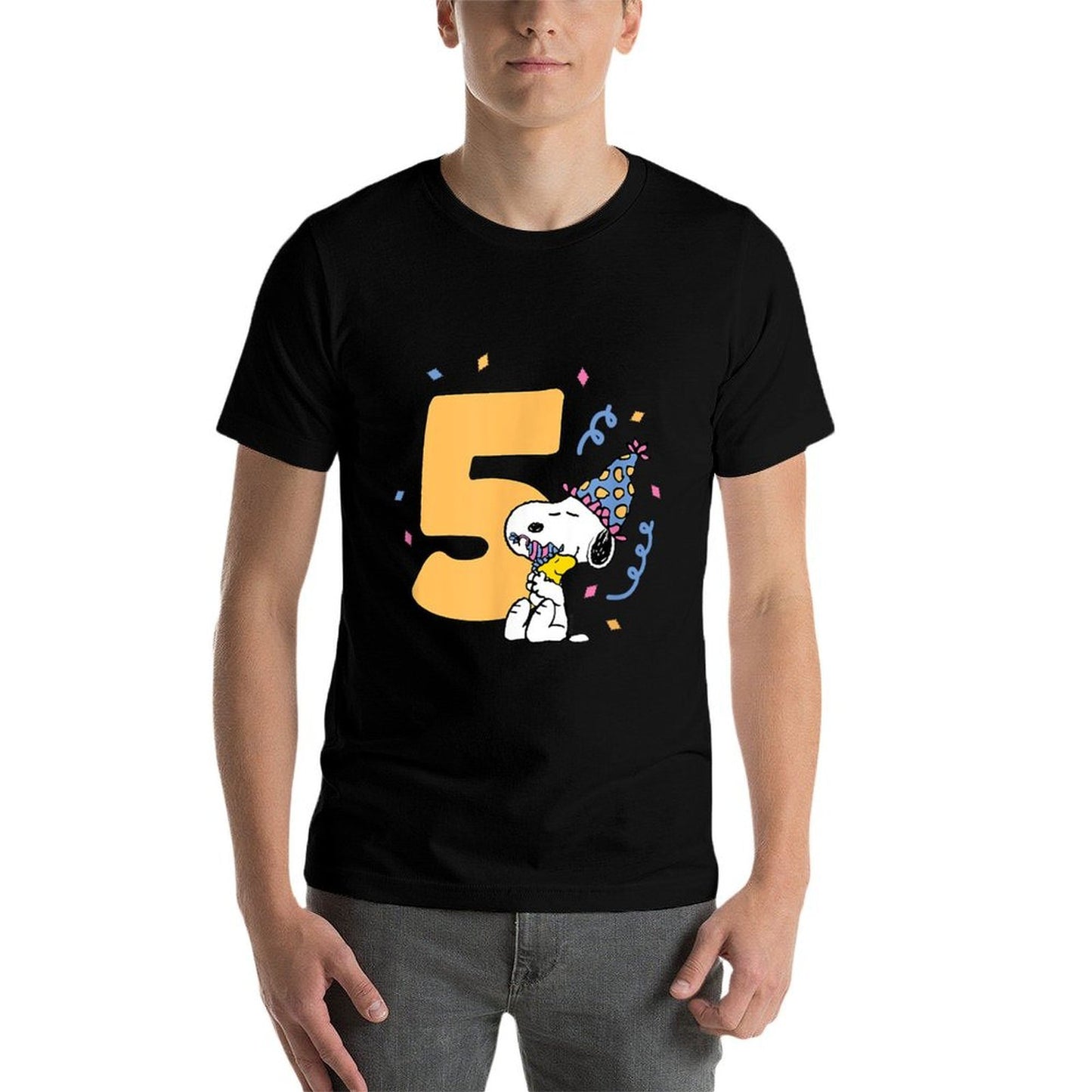 Peanuts - Snoopy & Woodstock - 5th Birthday  Heathered Texture T-Shirt