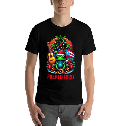 Patriotic Puerto Rico Tropical Christmas Frog Santa Hat  Relaxed-fit T-Shirt