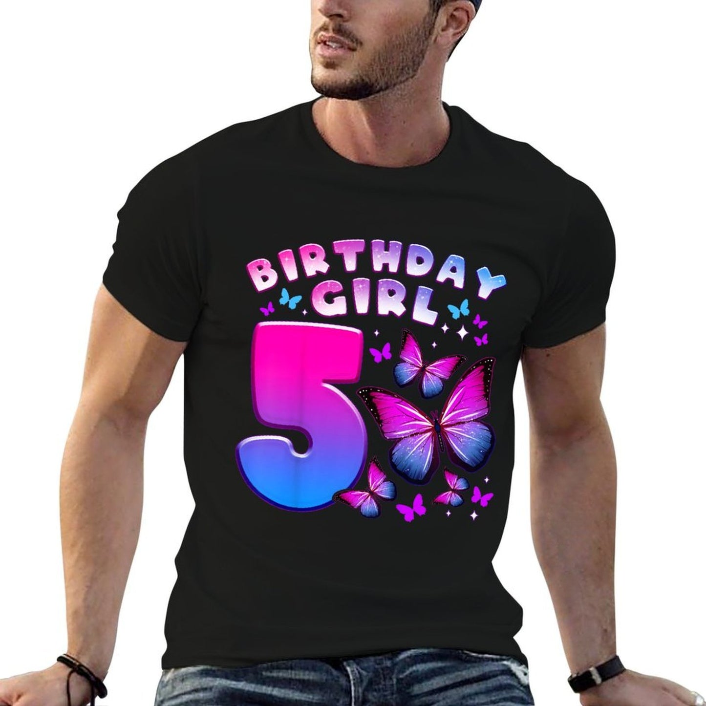 Kids Birthday Girl 5 Year Old, Butterfly, Number 5  Durable T-Shirt