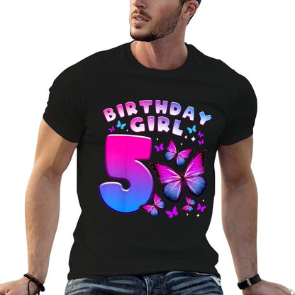 Kids Birthday Girl 5 Year Old, Butterfly, Number 5  Durable T-Shirt