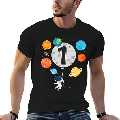 Kids 1st Birthday Astronaut Balloon Planet 1 Year Old Boy  Wrinkle-resistant T-Shirt