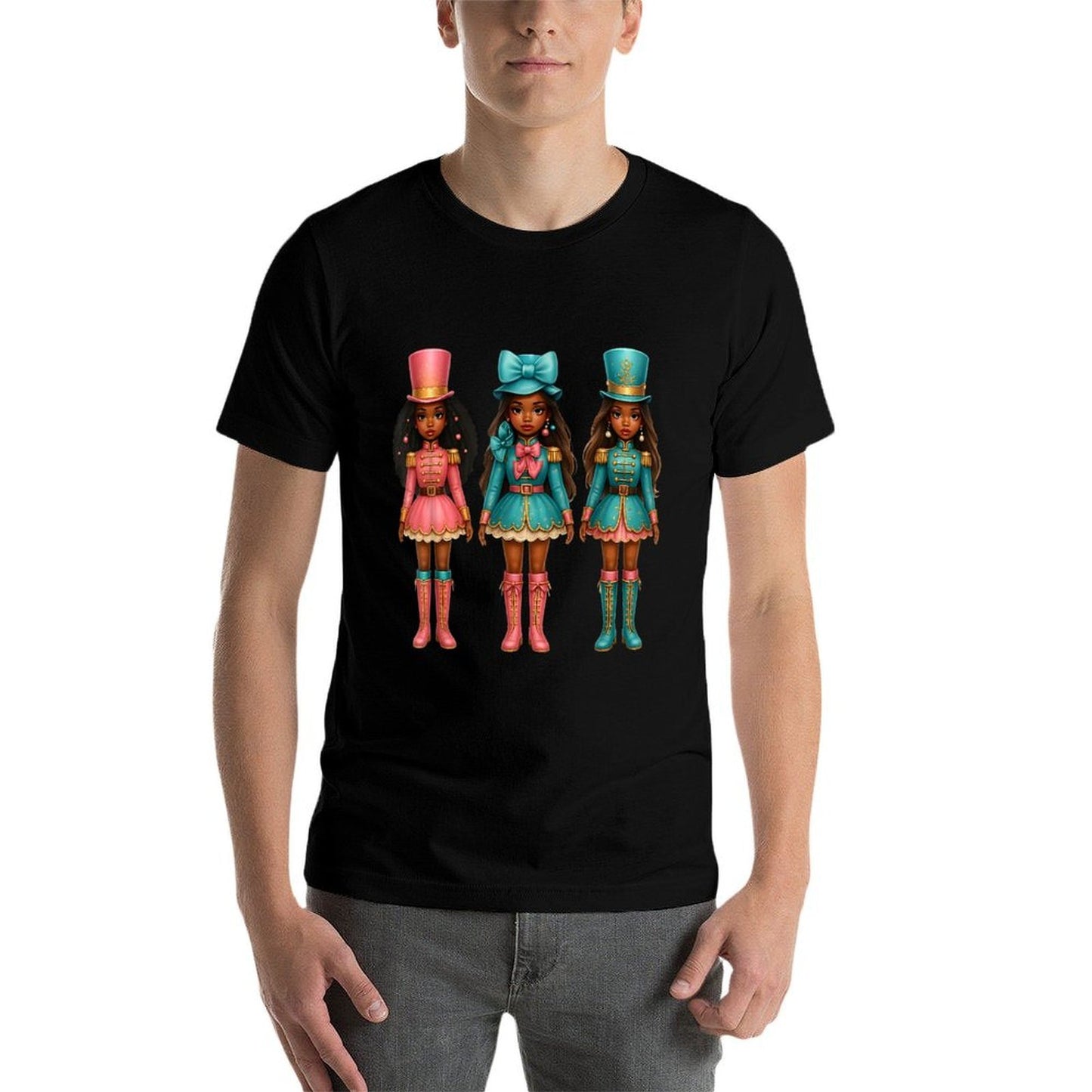 Black Girl Nutcracker Western Christmas Pink Nutcracker Bow  Slim-fit Cut T-Shirt