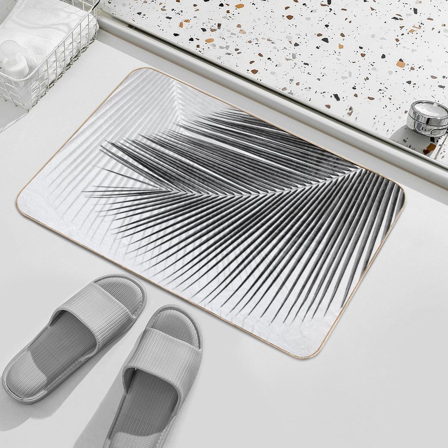 Palm Leaf Synchronicity - Bw  Repositionable Bath Mat