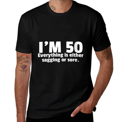 Womens Funny 50th Birthday Gag Gift For Him Or Her Sagging Or Sore  Ribbed Collar T-Shirt