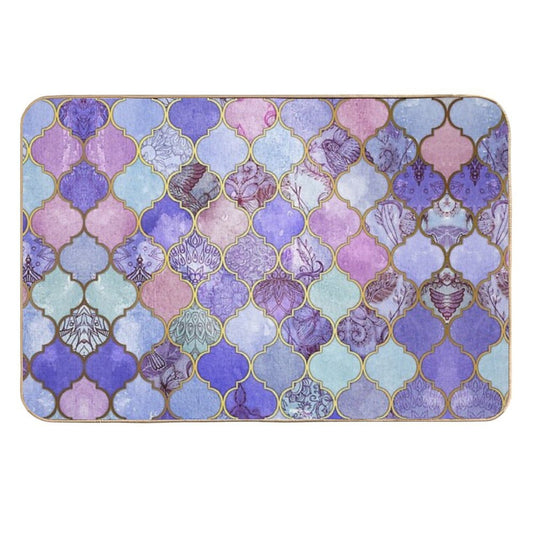Royal Purple, Mauve & Indigo Decorative Moroccan Tile Pattern  Fade-Resistant Bath Mat