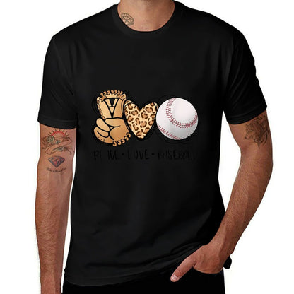 Peace Love Baseball Mom Leopard Print Cheetah Pattern  Relaxed-fit T-Shirt