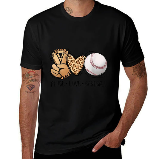 Peace Love Baseball Mom Leopard Print Cheetah Pattern  Relaxed-fit T-Shirt