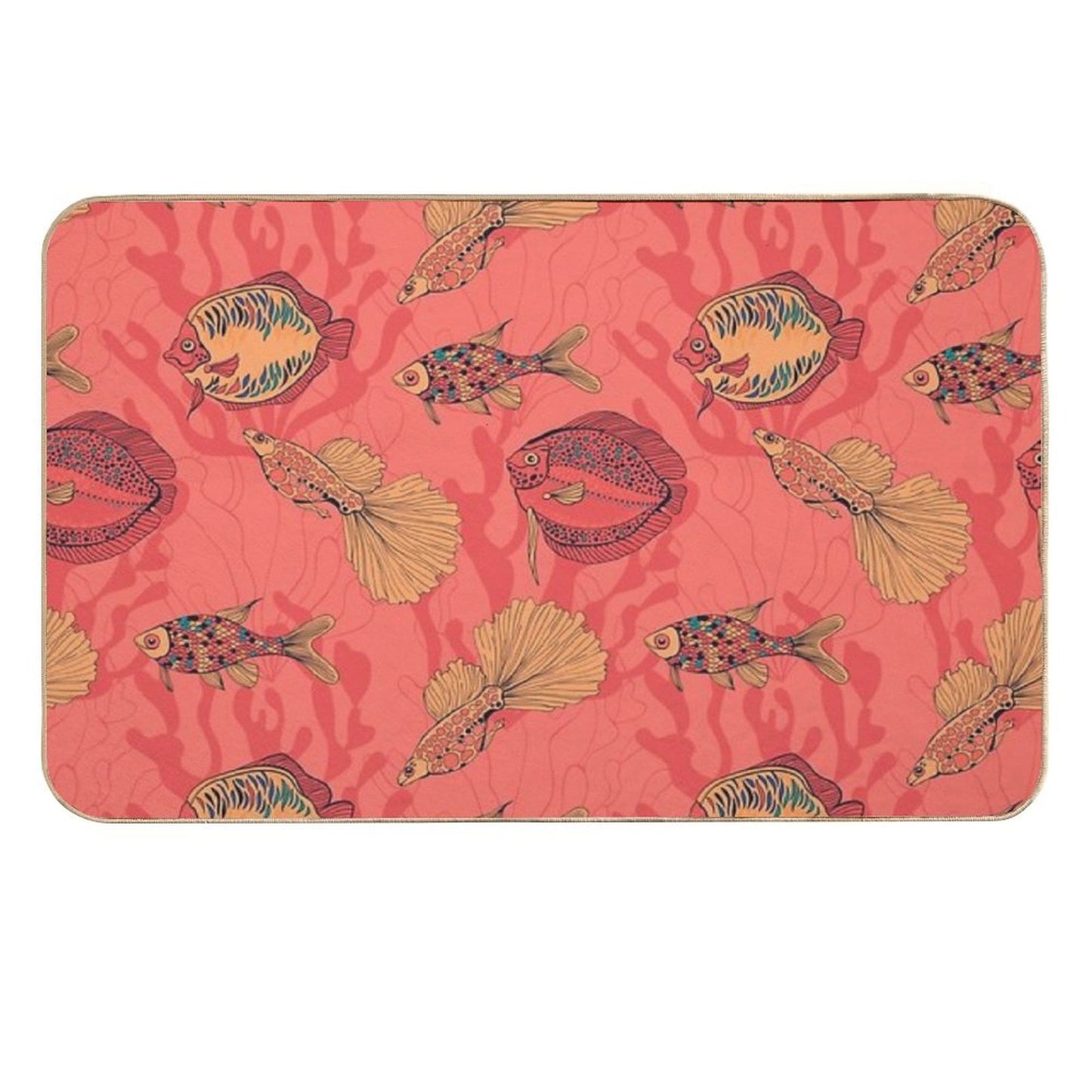 Fishes on Living Coral Background Durable Bath Mat