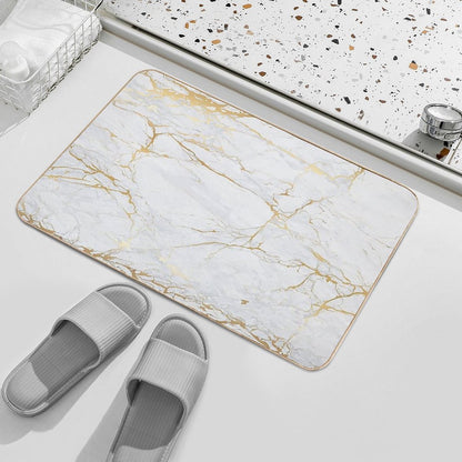 White And Gold Marble  Repositionable Bath Mat