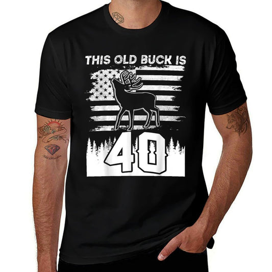 This Old Buck Is 40 40 Old Deer Hunter 40th Birthday Deer  Ribbed Collar T-Shirt