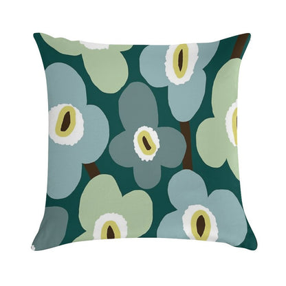 Iconic Retro Scandinavian Floral Pattern in Green And Blue Soft Gift Ready Throw Pillow