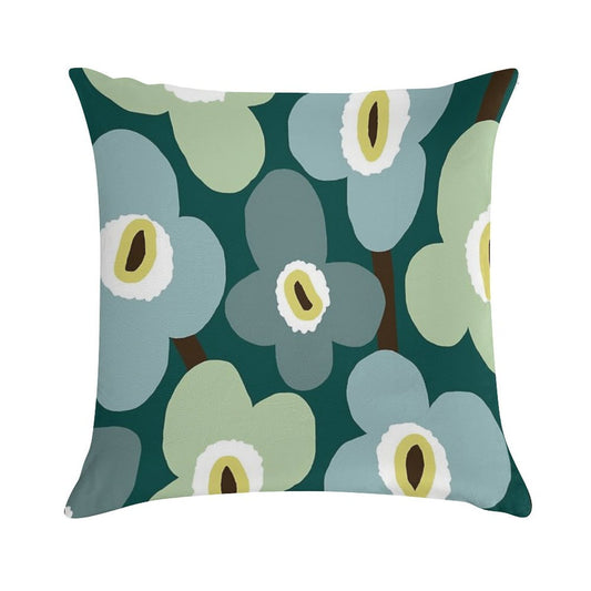 Iconic Retro Scandinavian Floral Pattern in Green And Blue Soft Gift Ready Throw Pillow