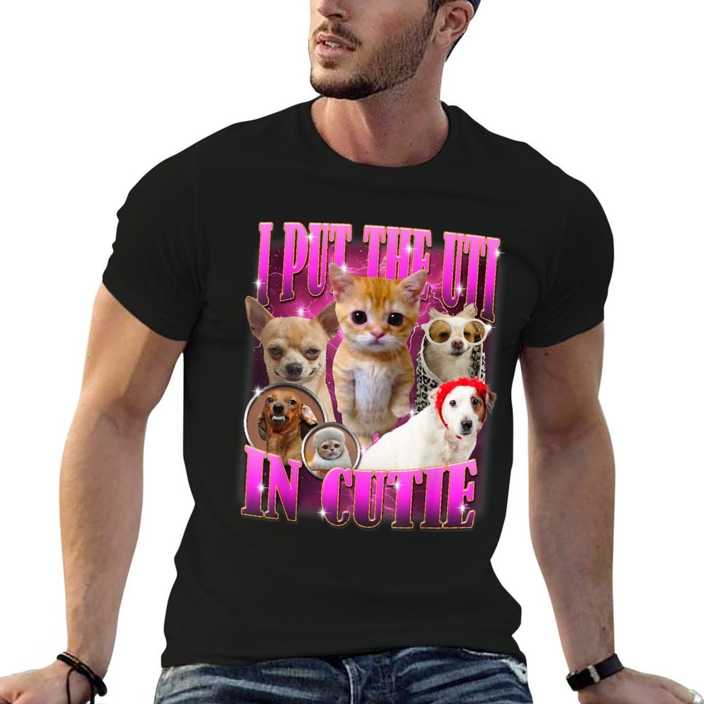I Put The Uti In Cutie Cat Kitten Dogs Funny Humor Meme  Cotton T-Shirt