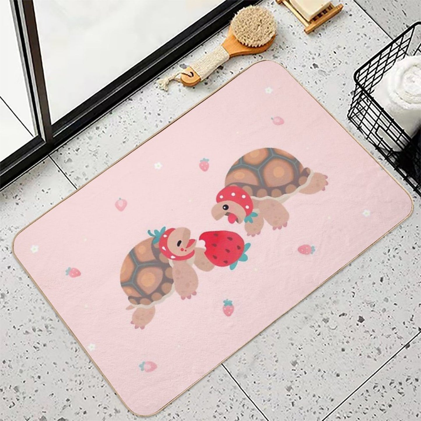 Tortoises Love Strawberries  Slip-Resistant Bath Mat