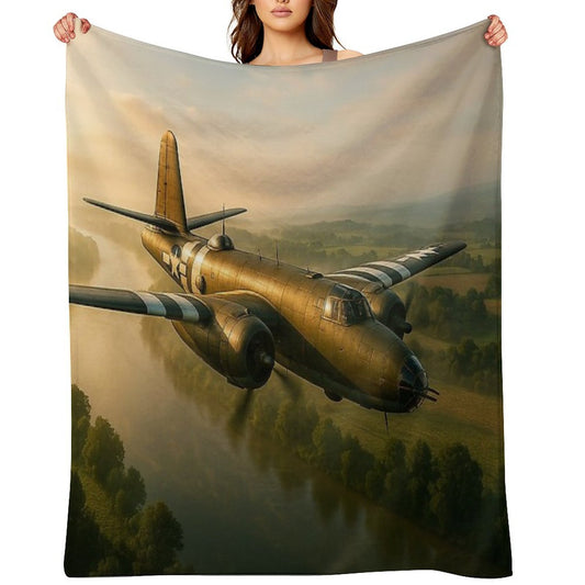 B-26 Marauder Skimming The Misty Valley All-season Throw Blanket