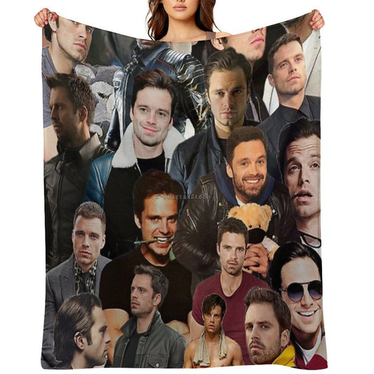Sebastian Stan Photo Collage Quick-dry Throw Blanket