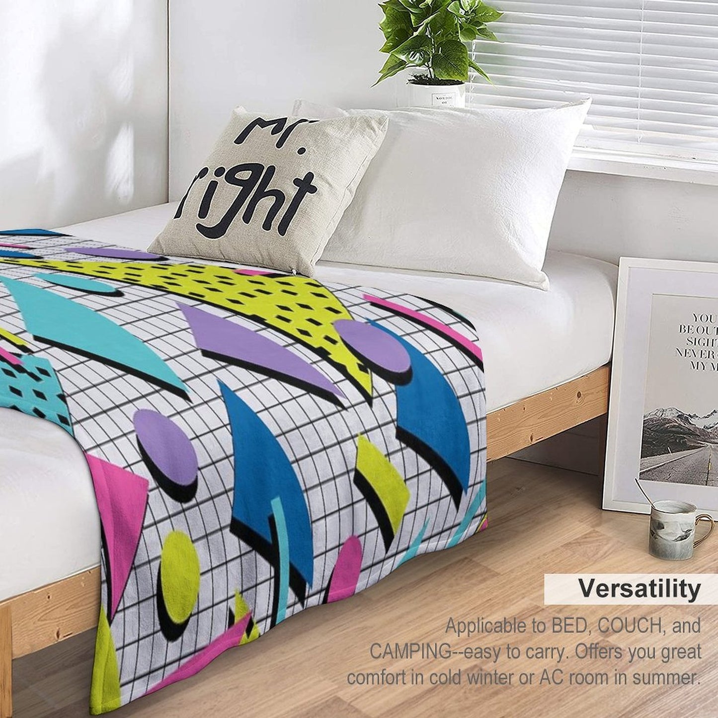 Totally Tubular! Retro 80s Memphis Style Inspired Geometric Print Plush Throw Blanket