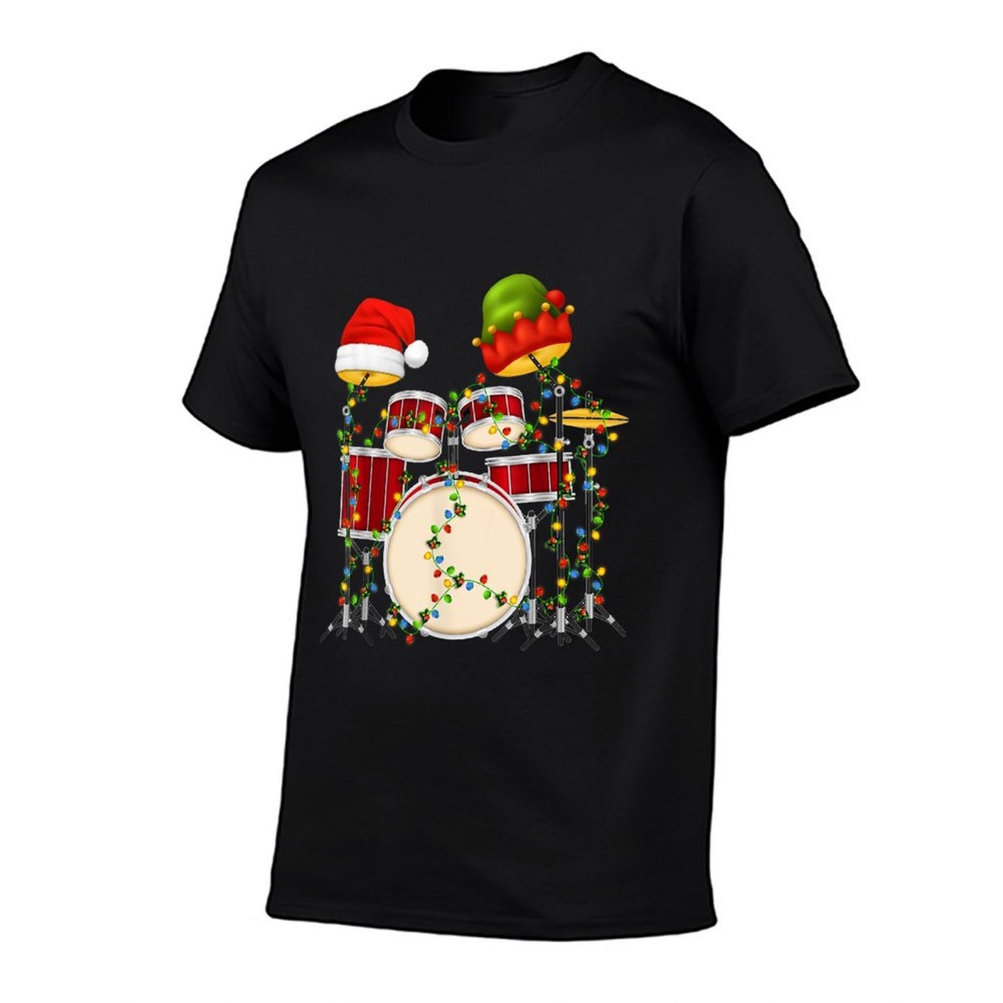Funny Drumming Santa Hat Drums Funny Drummer Christmas  Polyester Blend T-Shirt