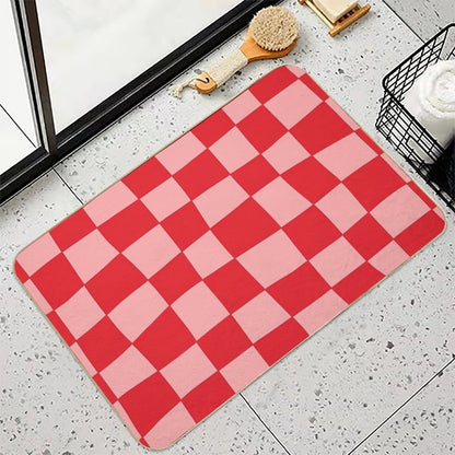 Hand Drawn Checkerboard Pattern (redpink)  Pet-Safe Bath Mat