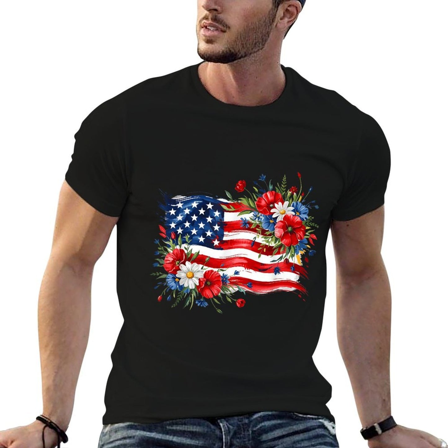 Floral American Daisy 4th July Women Girls Patriotic  Quick-drying T-Shirt