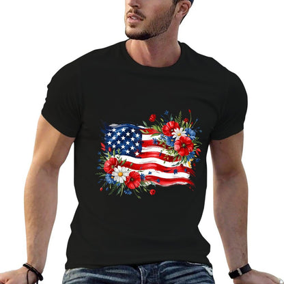 Floral American Daisy 4th July Women Girls Patriotic  Quick-drying T-Shirt