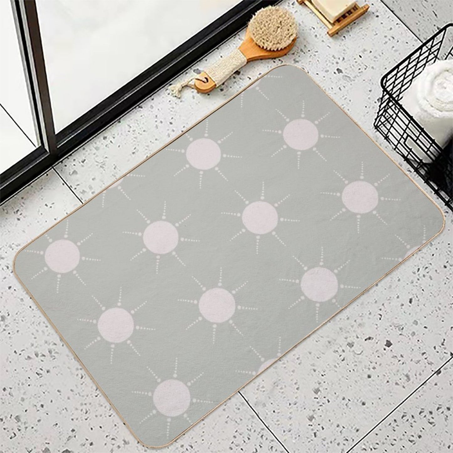 Pretty Polka Dots Sun Pattern Boho Aesthetic In Muted Colors Pale Green  Toxin-Free Bath Mat