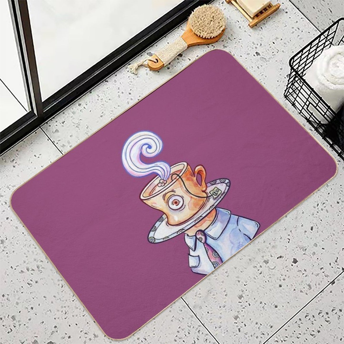 Tea Cup Man Watercolor  Easy Maintenance Bath Mat